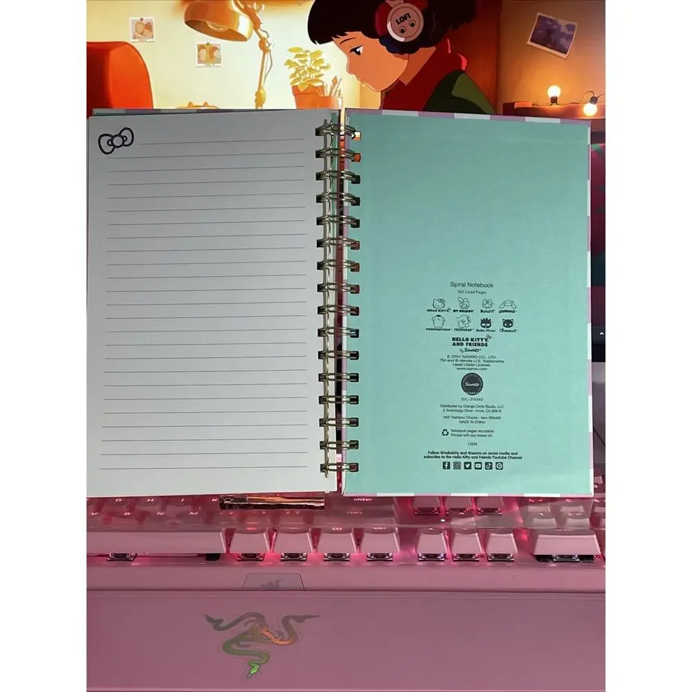 Hello Kitty Friends Rainbow Hard Cover Notebook Journal Spiral 2024 Sanrio